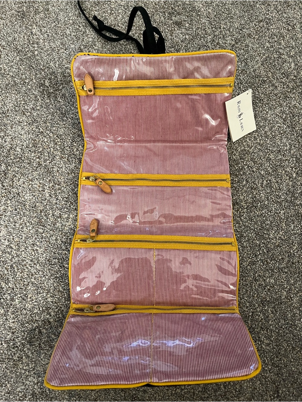 Vintage Ralph Lauren Black Canvas Travel Organizer with Yellow Piping and Crest - Picture 5 of 9